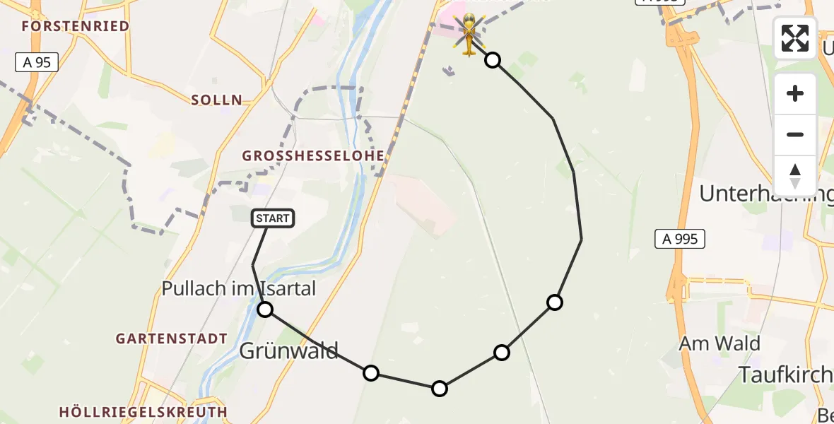 Routekaart van de vlucht: Rettungshubschrauber nach ADAC Air Rescue Center Hubschrauberlandeplatz (Christoph 1)