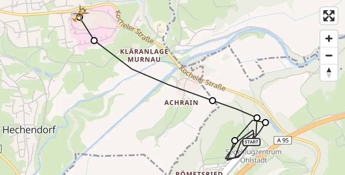 Routekaart van de vlucht: Rettungshubschrauber nach Murnau Accident Hospital