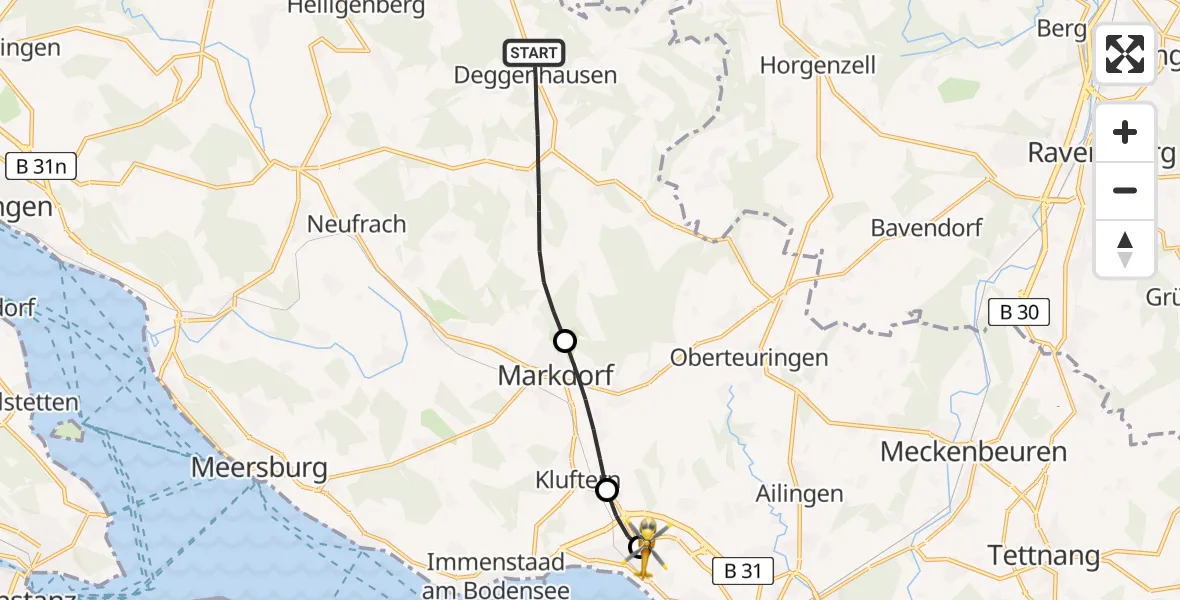Routekaart van de vlucht: Rettungshubschrauber nach Friedrichshafen Hospital