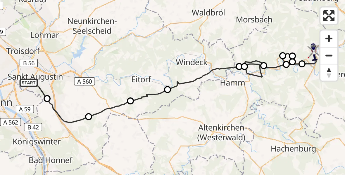 Routekaart van de vlucht: Polizeihubschrauber nach Kirchen (Sieg), Grindeler Straße