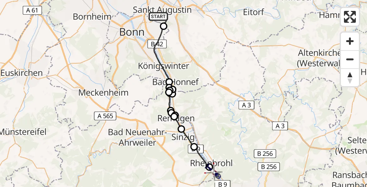 Routekaart van de vlucht: Polizeihubschrauber nach Brohl-Lützing, B 9