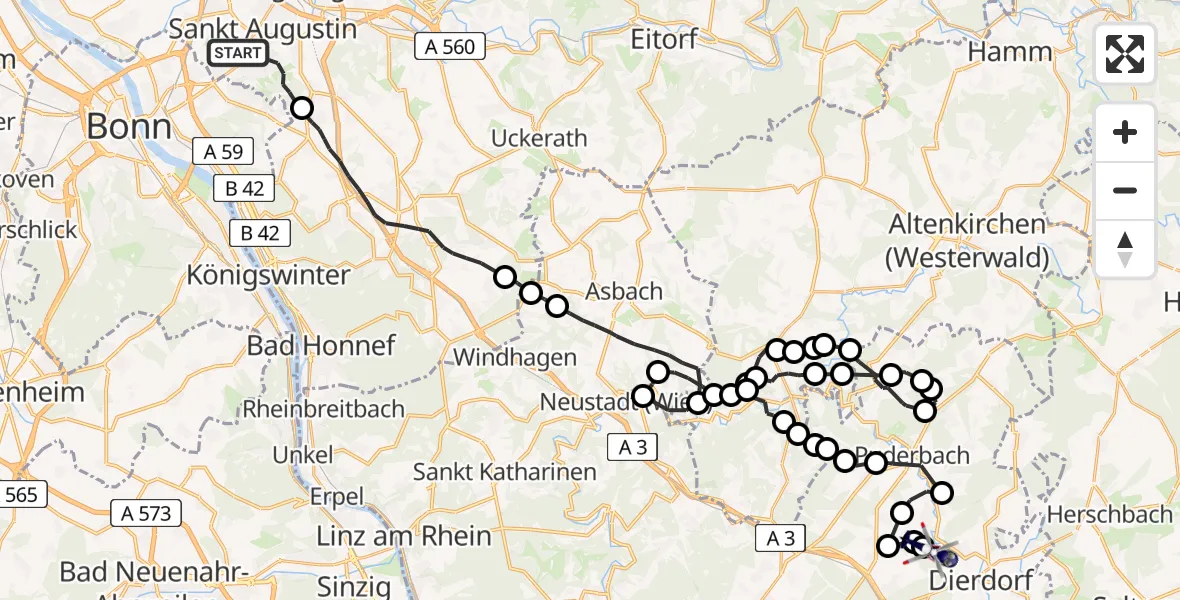 Routekaart van de vlucht: Polizeihubschrauber nach Raubach, L 267