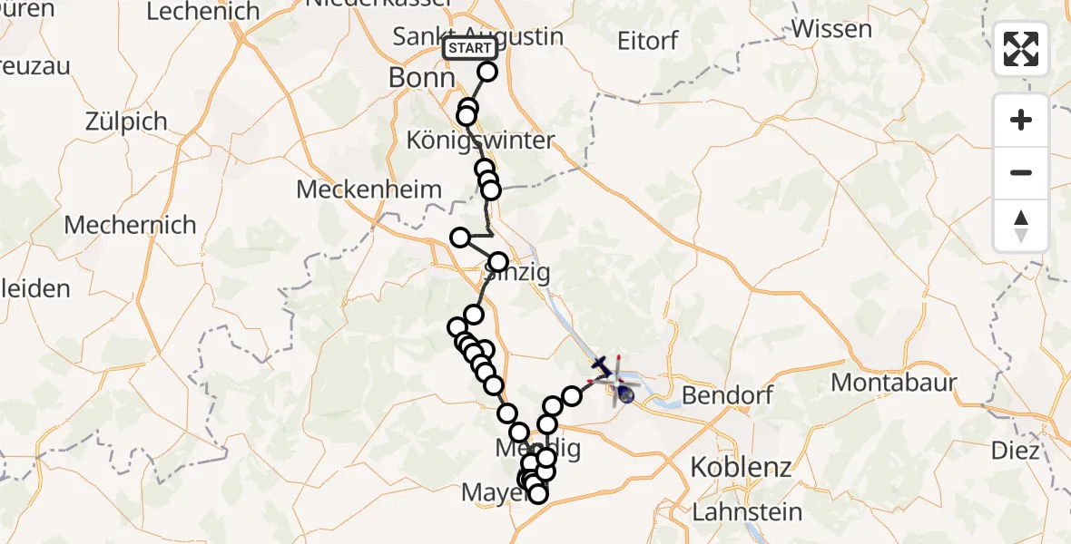 Flugroute Polizeihubschrauber Sankt Augustin - Andernach, 01 April 2026, 07:59