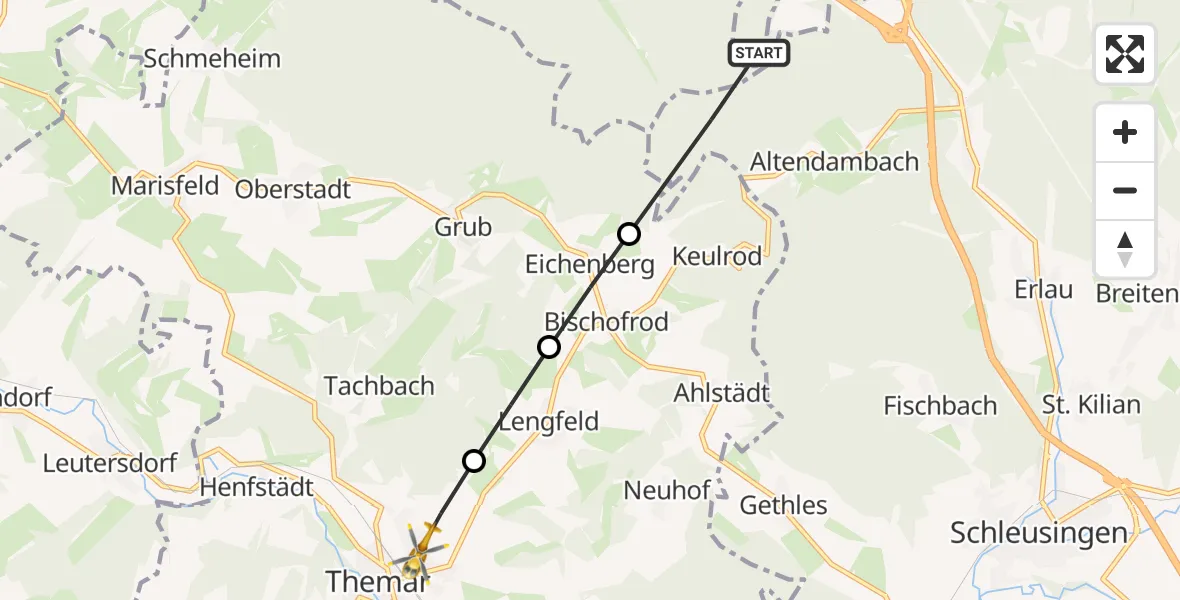 Flugroute Rettungshubschrauber Schleusingen - Themar, 01 April 2026, 08:03