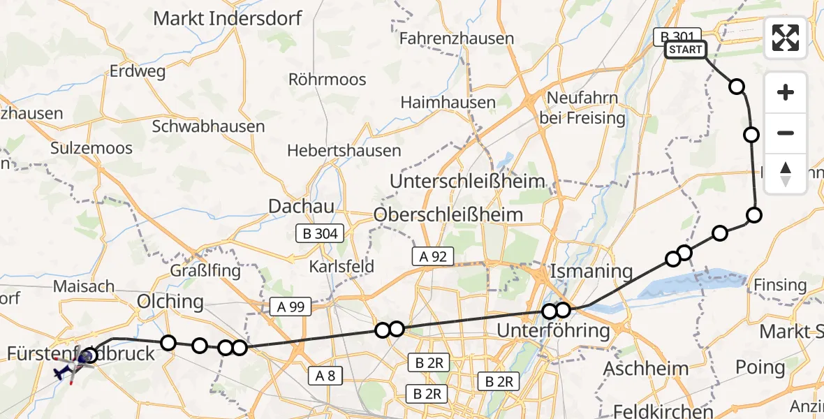 Flugroute Polizeihubschrauber München Flughafen - Fürstenfeldbruck, 01 April 2026, 08:04