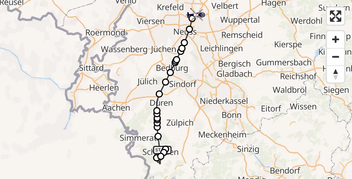 Routekaart van de vlucht: Polizeihubschrauber nach Düsseldorf Flughafen