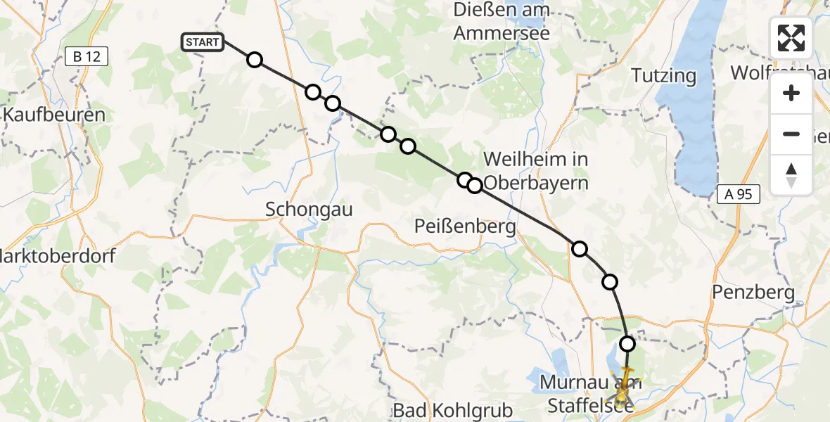 Flugroute Rettungshubschrauber Fuchstal - Riegsee, 01 April 2026, 08:27
