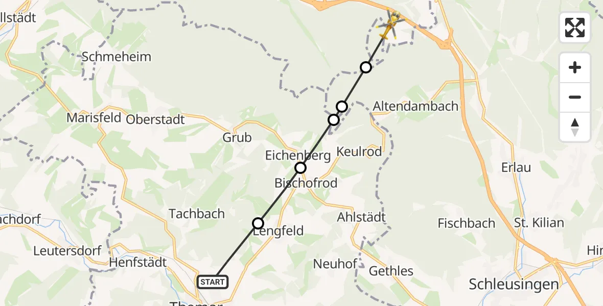 Routekaart van de vlucht: Rettungshubschrauber nach Suhl, Sommerbergstraße