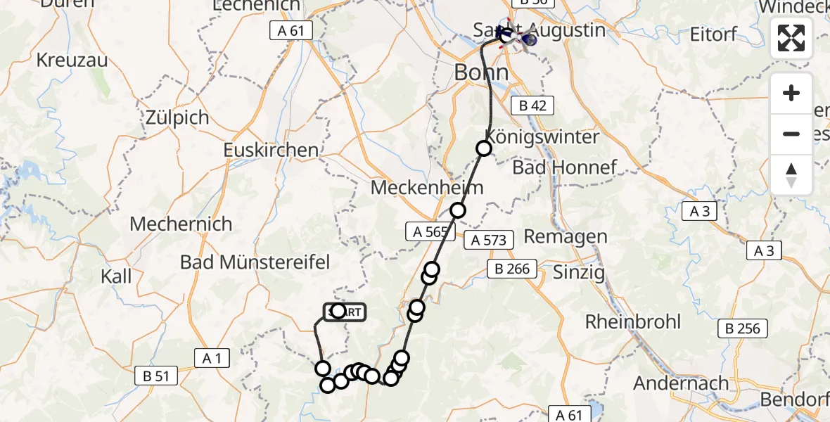 Routekaart van de vlucht: Polizeihubschrauber nach Sankt Augustin, Richthofenstraße