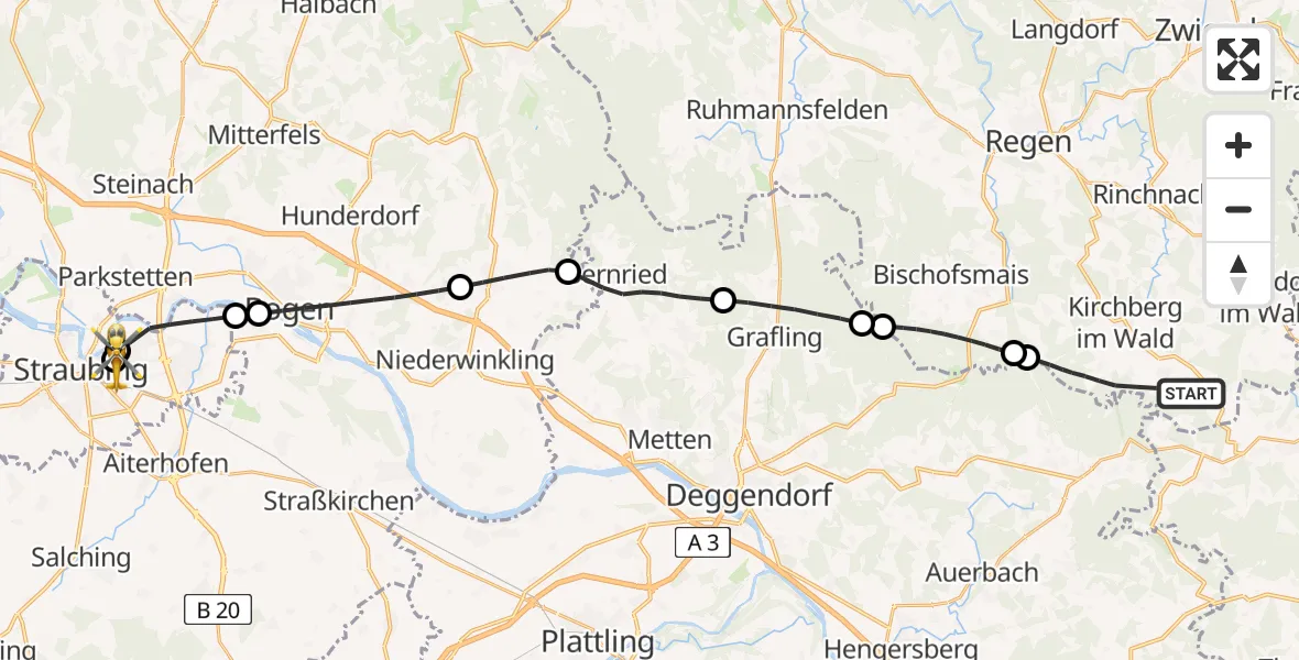 Routekaart van de vlucht: Rettungshubschrauber nach Sankt Elisabeth Hospital Straubing