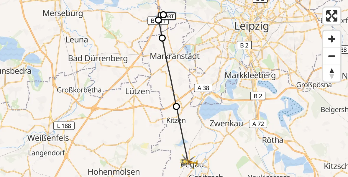 Flugroute Rettungshubschrauber Schkeuditz - Pegau, 01 April 2026, 08:49