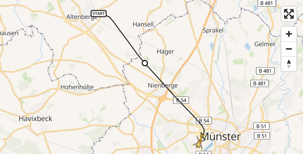Routekaart van de vlucht: Ambulanzhubschrauber nach Münster, Waldeyerstraße