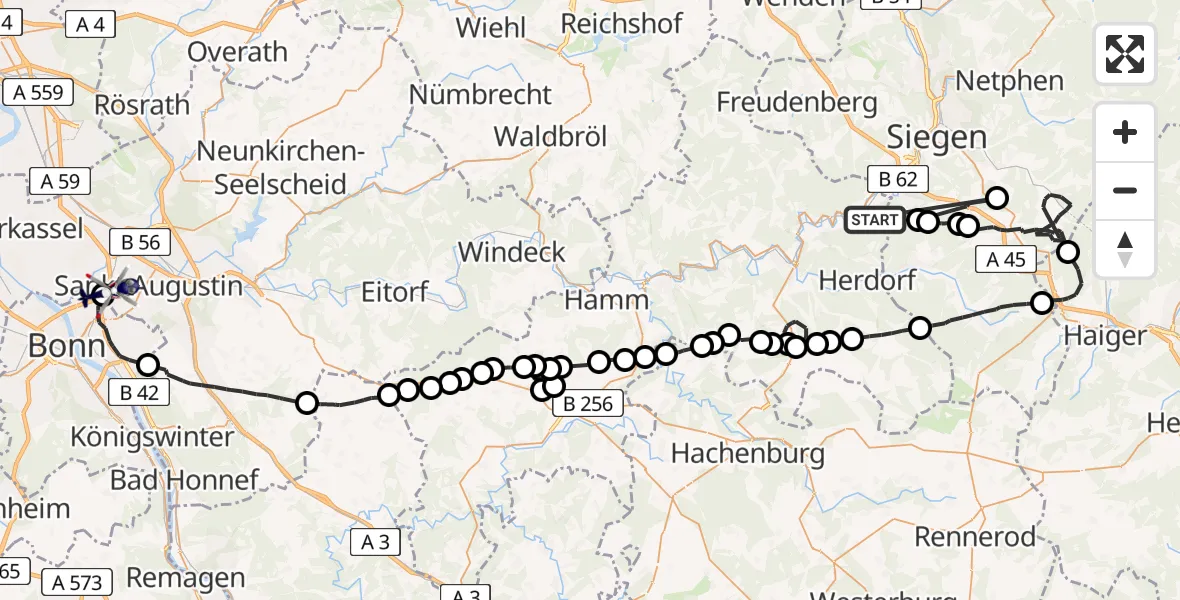Routekaart van de vlucht: Polizeihubschrauber nach Sankt Augustin, A 59