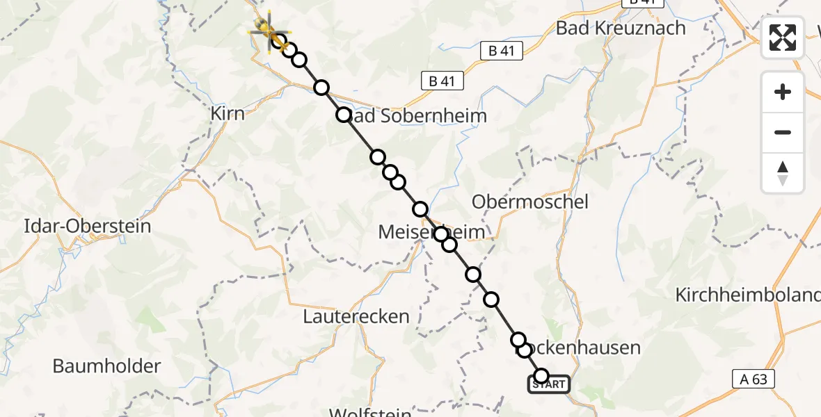 Flugroute Rettungshubschrauber Imsweiler UL - Simmertal, 01 April 2026, 08:59