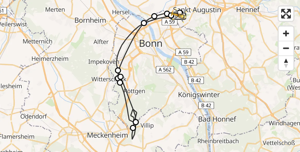 Flugroute Rettungshubschrauber Sankt Augustin - Sankt Augustin, 01 April 2026, 09:02