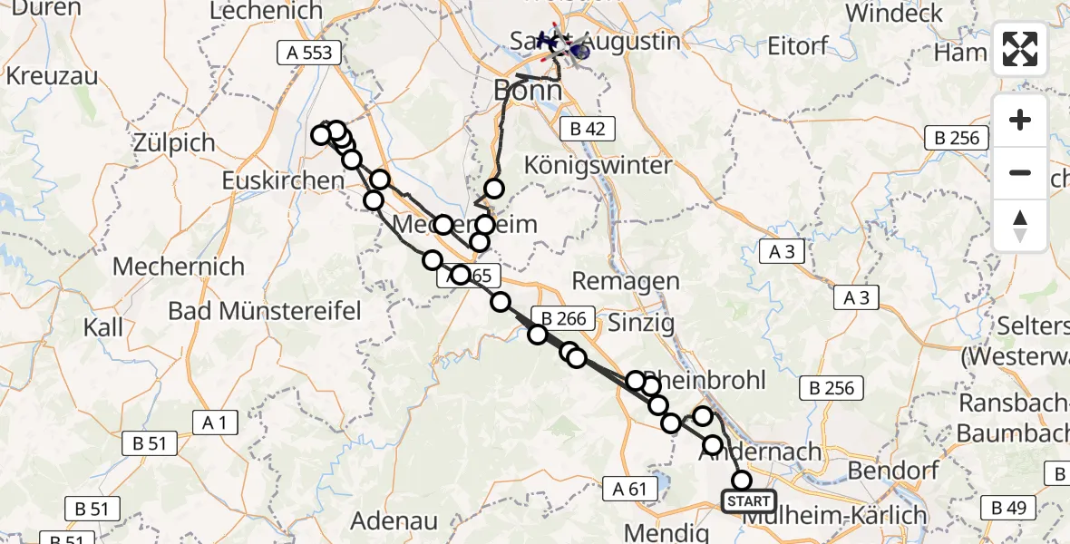 Routekaart van de vlucht: Polizeihubschrauber nach Sankt Augustin, A 59