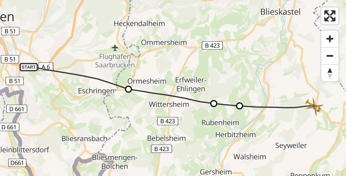 Routekaart van de vlucht: Rettungshubschrauber nach Blieskastel, Zum Helgesbrunnen