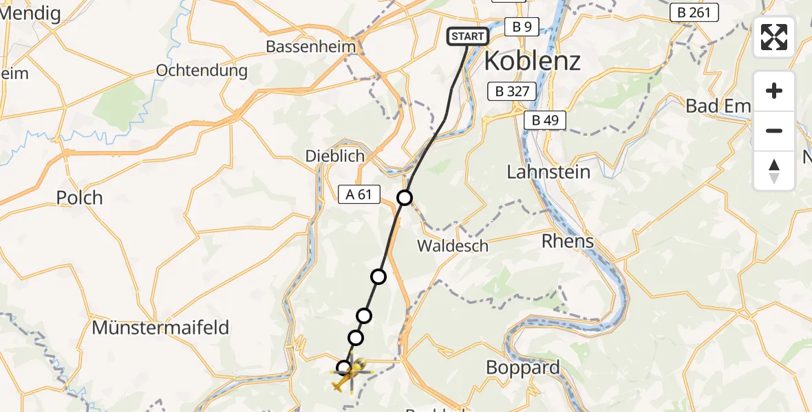 Flugroute Rettungshubschrauber Koblenz - Nörtershausen, 01 April 2026, 09:16