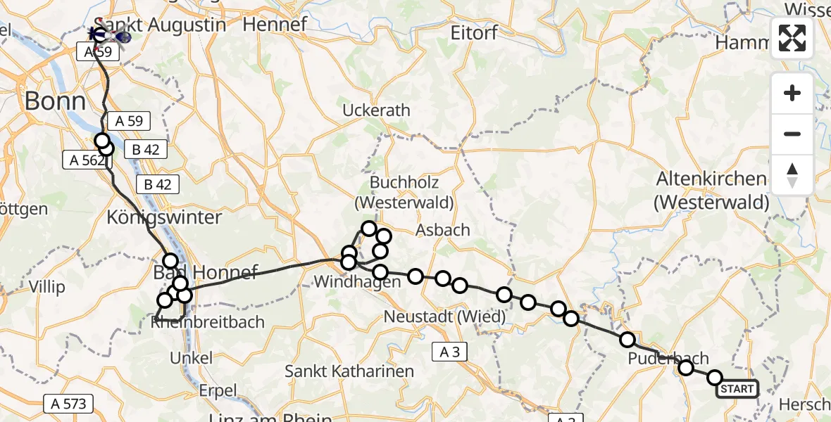 Routekaart van de vlucht: Polizeihubschrauber nach Sankt Augustin, A 59