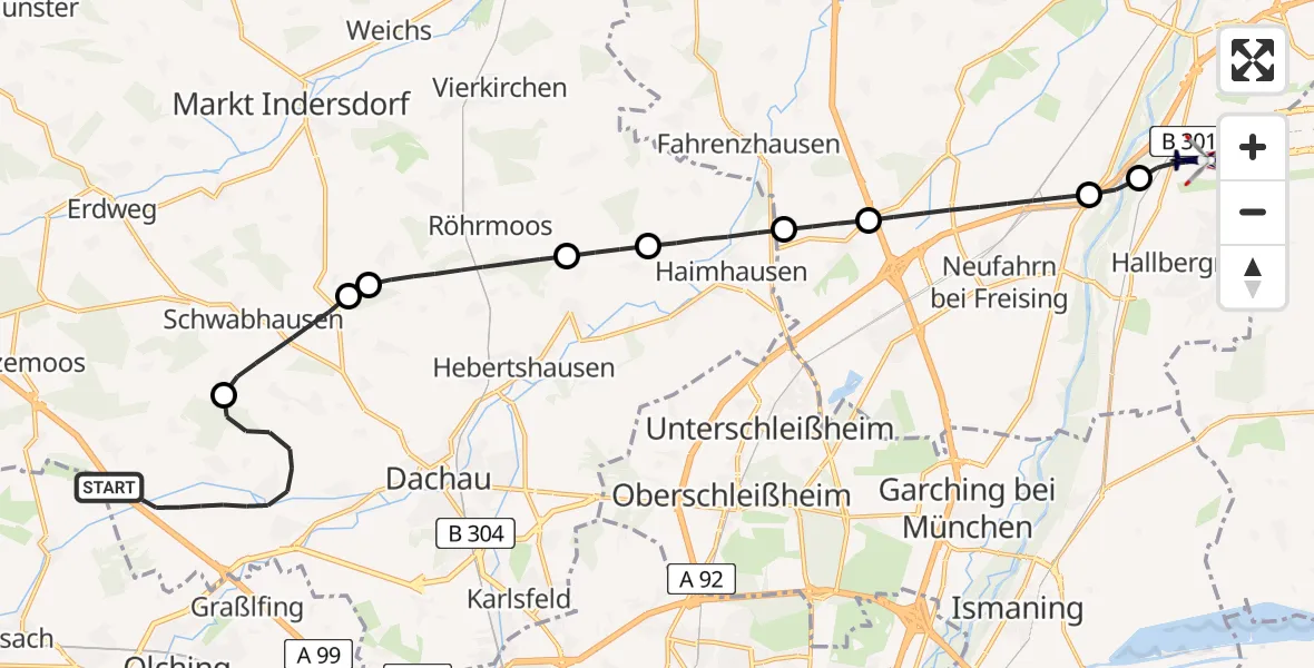 Routekaart van de vlucht: Polizeihubschrauber nach München Flughafen