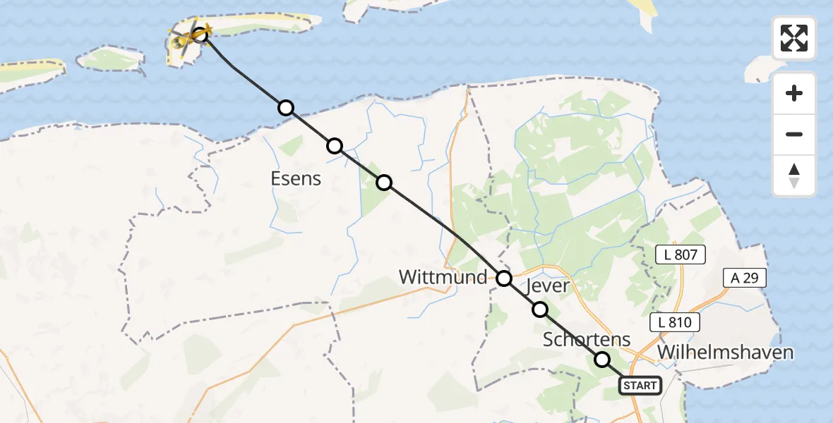 Routekaart van de vlucht: Rettungshubschrauber nach Langeoog Flughafen