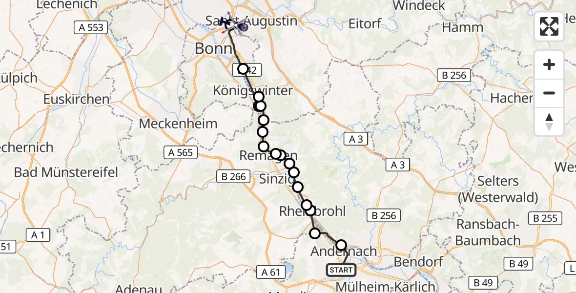 Flugroute Polizeihubschrauber Andernach - Sankt Augustin, 01 April 2026, 09:26