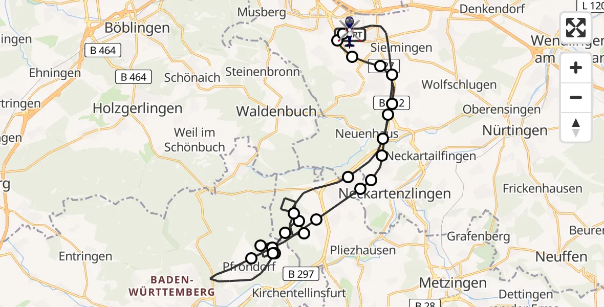 Flugroute Polizeihubschrauber Flughafen Stuttgart - Flughafen Stuttgart, 01 April 2026, 09:35