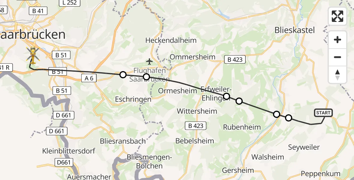 Routekaart van de vlucht: Rettungshubschrauber nach Saarbrücken, Winterberg