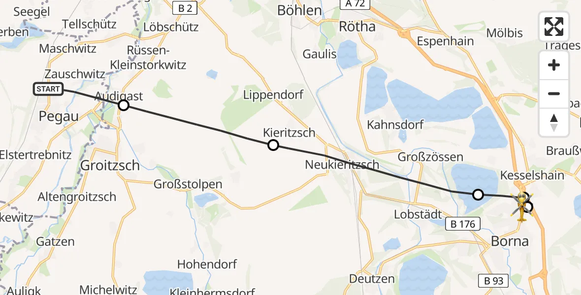 Routekaart van de vlucht: Rettungshubschrauber nach Sana Hospital Borna