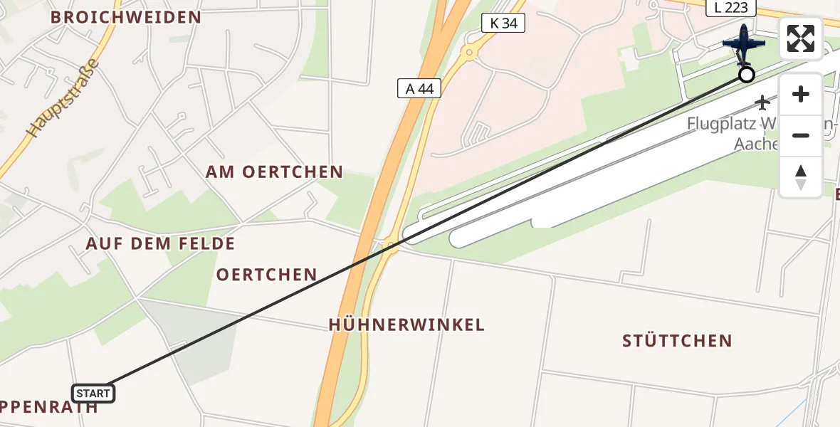 Routekaart van de vlucht: Polizeiflugzeug nach Aachen-Merzbrück Flughafen