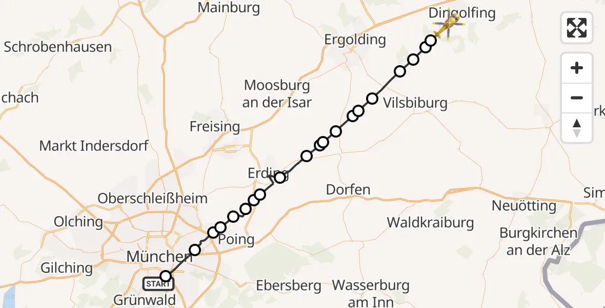 Routekaart van de vlucht: Rettungshubschrauber nach Loiching