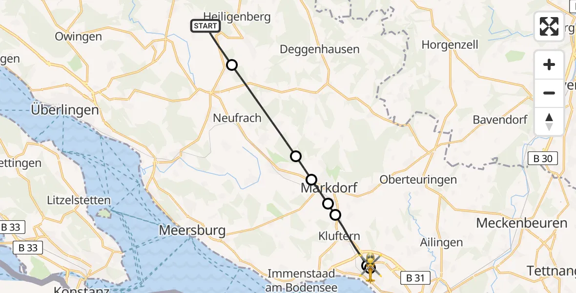 Routekaart van de vlucht: Rettungshubschrauber nach Friedrichshafen Hospital