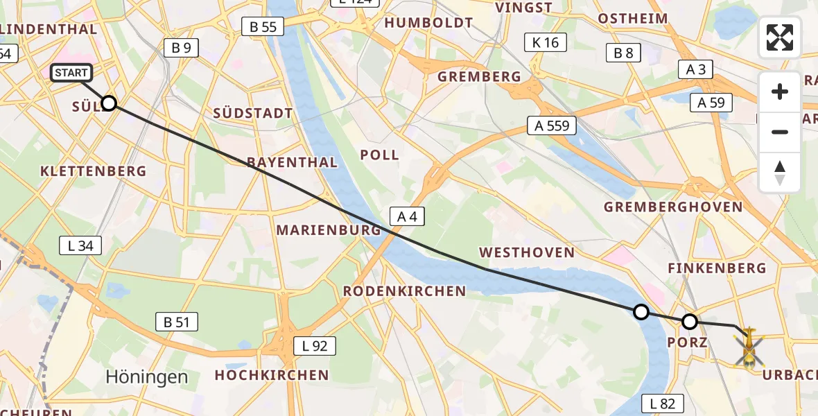 Routekaart van de vlucht: Rettungshubschrauber nach Köln, Humboldtstraße