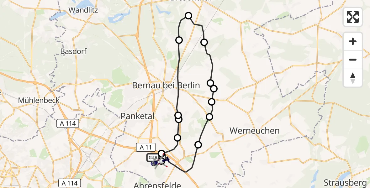 Routekaart van de vlucht: Polizeihubschrauber nach Ahrensfelde Hubschrauberlandeplatz
