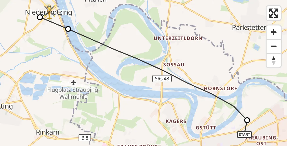 Routekaart van de vlucht: Rettungshubschrauber nach Aholfing, Donaustraße