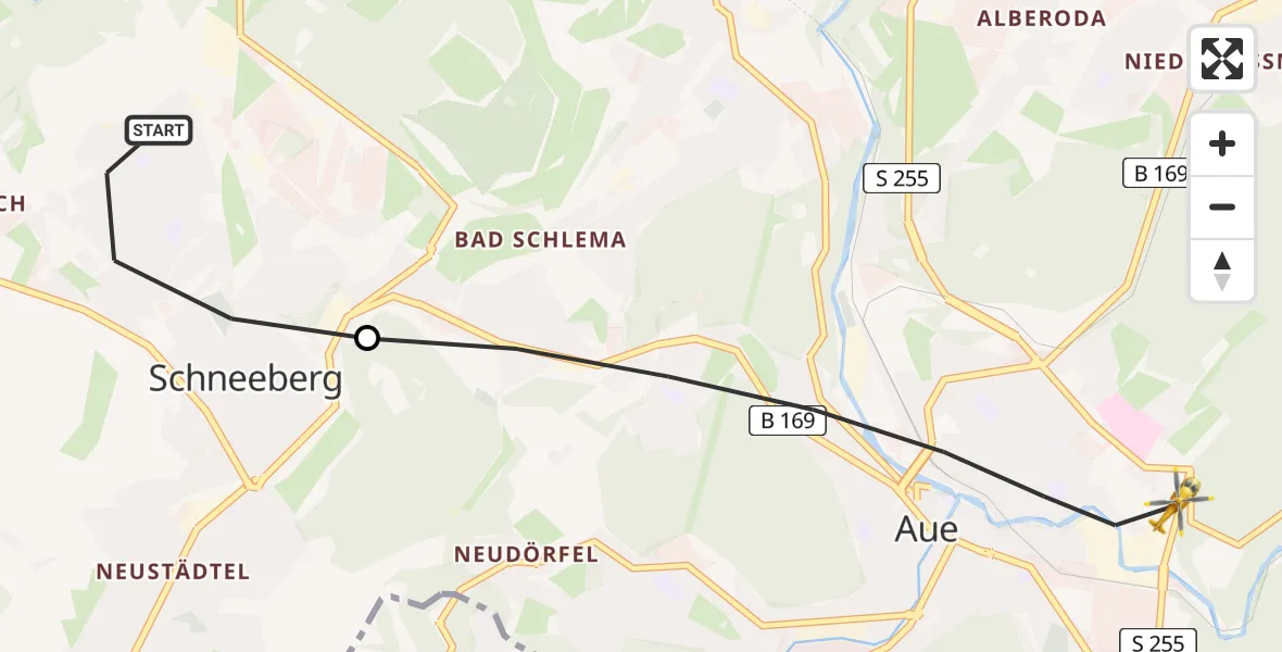 Routekaart van de vlucht: Rettungshubschrauber nach Aue-Bad Schlema, Niederpfannenstiel