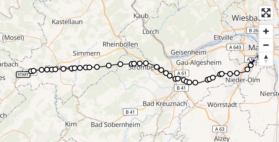 Routekaart van de vlucht: Polizeihubschrauber nach Mainz, Dekan-Laist-Straße