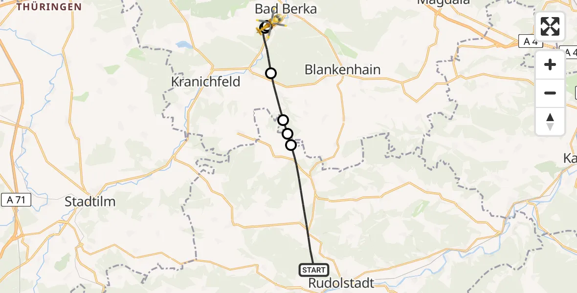 Routekaart van de vlucht: Ambulanzhubschrauber nach Bad Berka Central Hospital