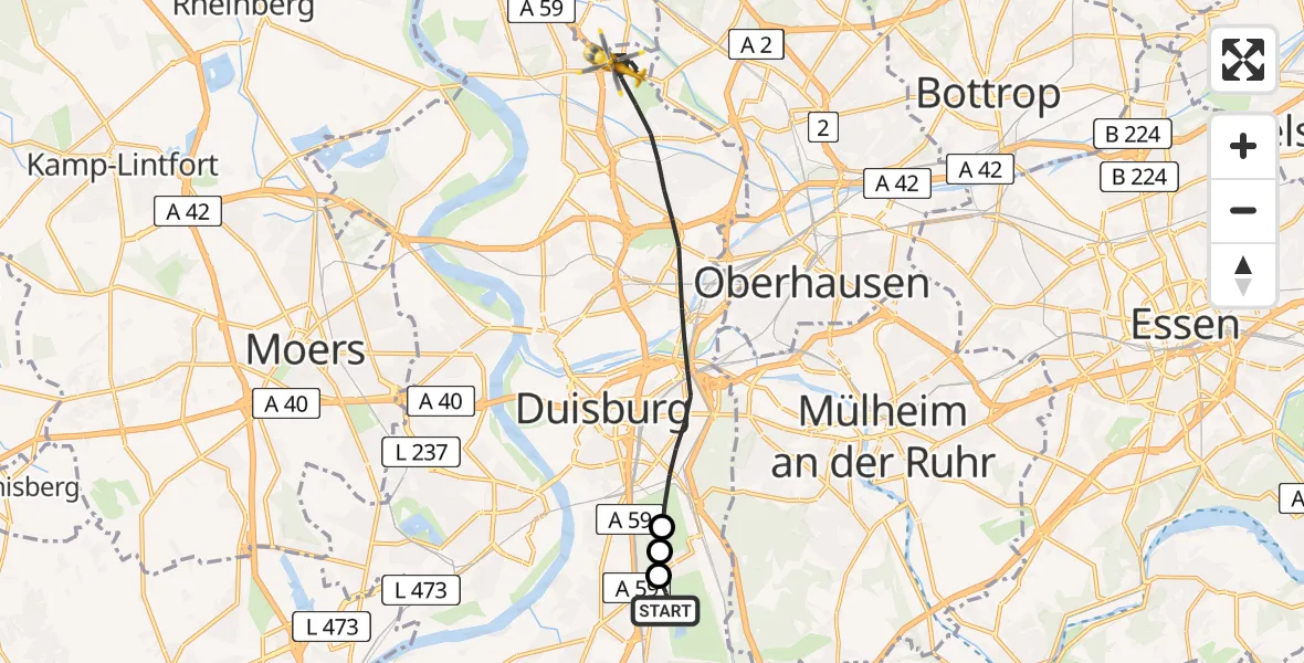 Flugroute Rettungshubschrauber Duisburg Air Rescue Hubschrauberlandeplatz (Christoph 9) - Duisburg, 01 April 2026, 10:15