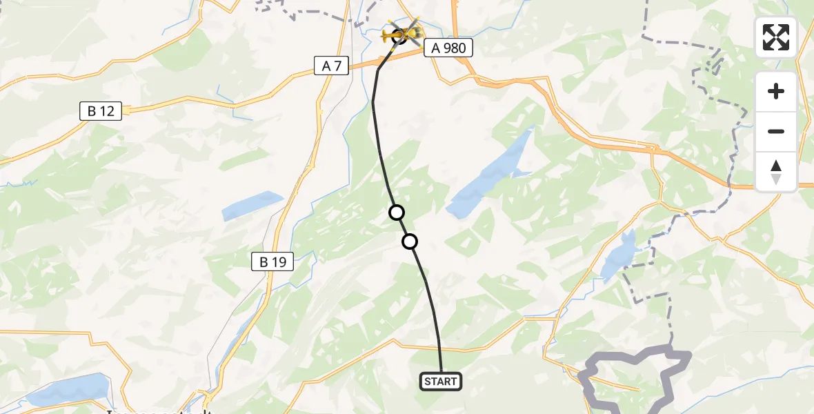 Routekaart van de vlucht: Rettungshubschrauber nach Kempten-Durach Flugplatz