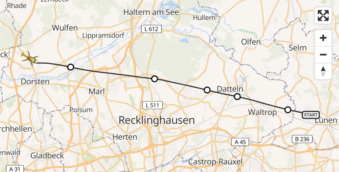 Flugroute Rettungshubschrauber Lünen - Dorsten, 01 April 2026, 10:18