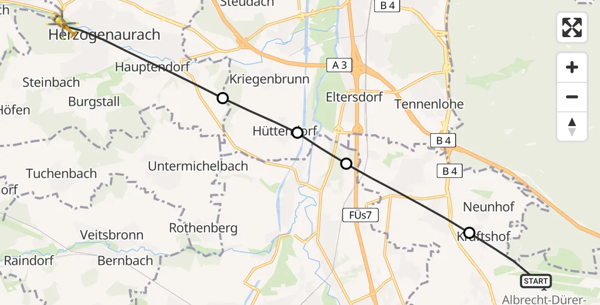 Flugroute Rettungshubschrauber Flughafen Nuremberg - Herzogenaurach, 01 April 2026, 10:19