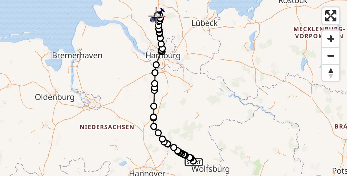 Routekaart van de vlucht: Polizeihubschrauber nach Bad Bramstedt Hubschrauberlandeplatz