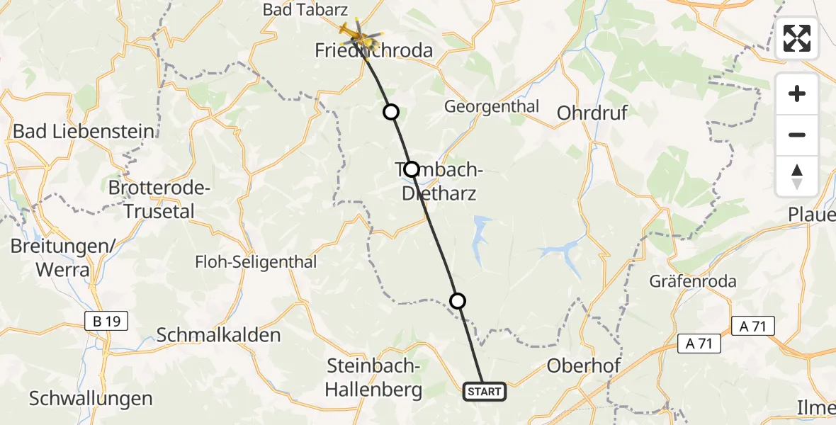 Routekaart van de vlucht: Rettungshubschrauber nach Friedrichroda, B 88
