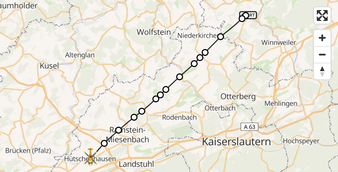 Flugroute Rettungshubschrauber Imsweiler UL - Hütschenhausen, 01 April 2026, 10:25