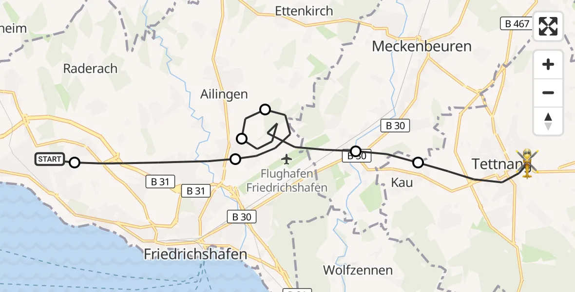 Flugroute Rettungshubschrauber Friedrichshafen Hospital - Tettnang, 01 April 2026, 10:27