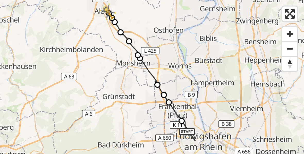 Routekaart van de vlucht: Rettungshubschrauber nach Rheinhessen Specialty Hospital Alzey