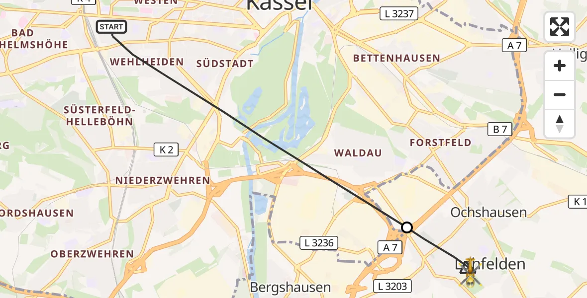 Flugroute Rettungshubschrauber Kassel - Lohfelden, 01 April 2026, 10:34