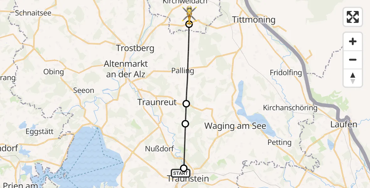 Routekaart van de vlucht: Rettungshubschrauber nach Tyrlaching, Pirkern