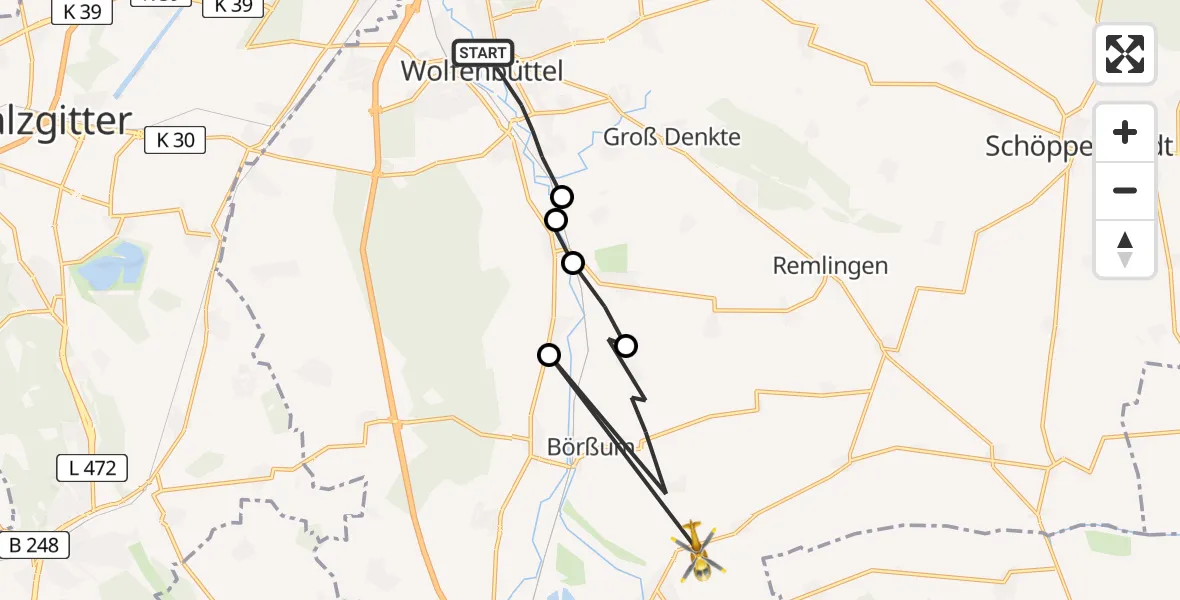 Flugroute Rettungshubschrauber Wolfenbüttel - Börßum, 01 April 2026, 10:39